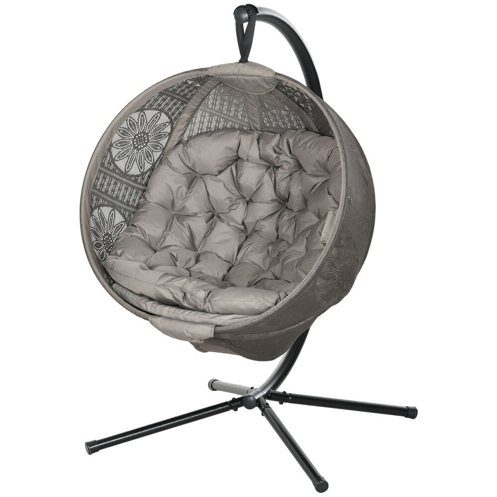 Hanging Swing Egg Chair w/ Metal Stand & Side Pocket, Sand