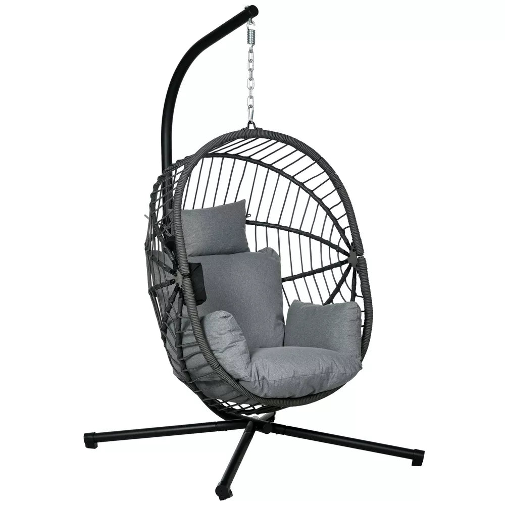 Hanging Swing Chair w/ Thick Cushion, Patio Hanging Chair, Grey