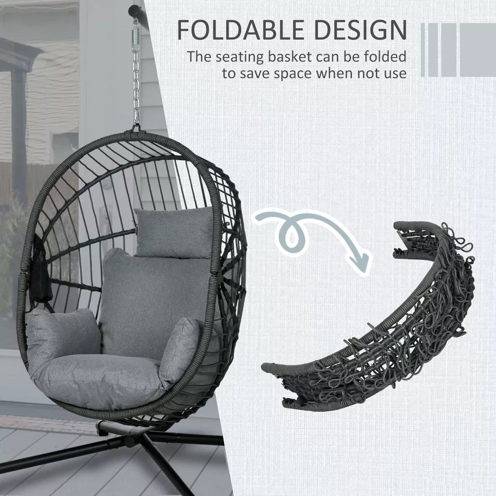 Hanging Swing Chair w/ Thick Cushion, Patio Hanging Chair, Grey