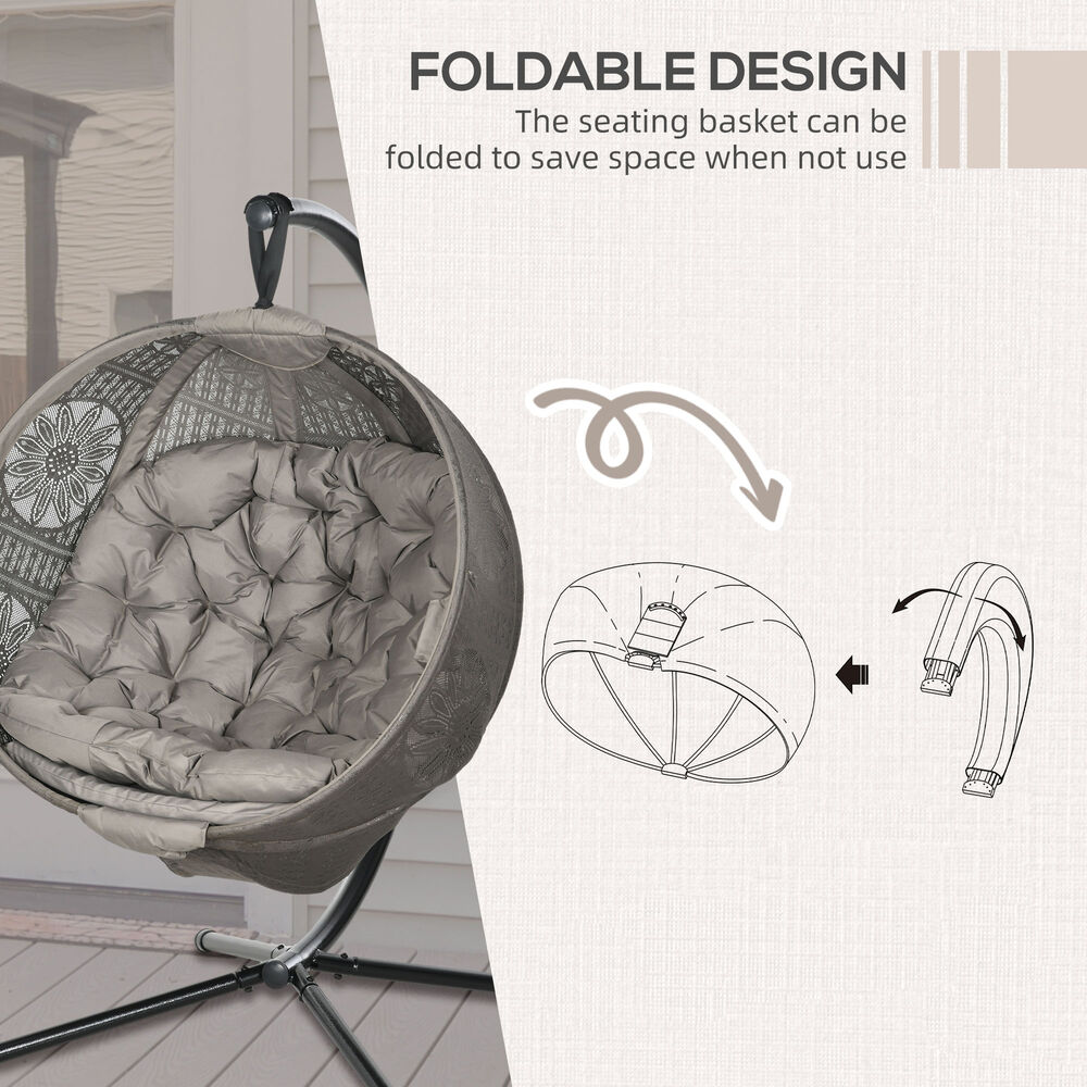 Hanging Swing Egg Chair w/ Metal Stand & Side Pocket, Sand
