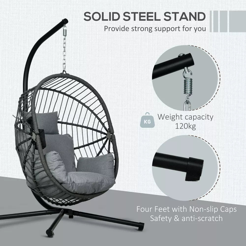 Hanging Swing Chair w/ Thick Cushion, Patio Hanging Chair, Grey