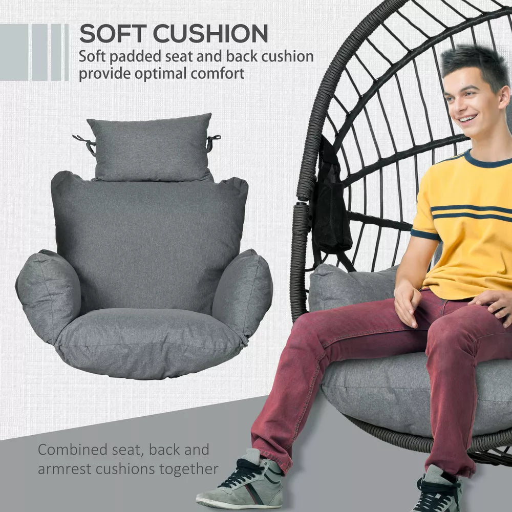 Hanging Swing Chair w/ Thick Cushion, Patio Hanging Chair, Grey