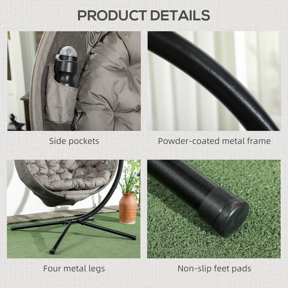 Hanging Swing Egg Chair w/ Metal Stand & Side Pocket, Sand