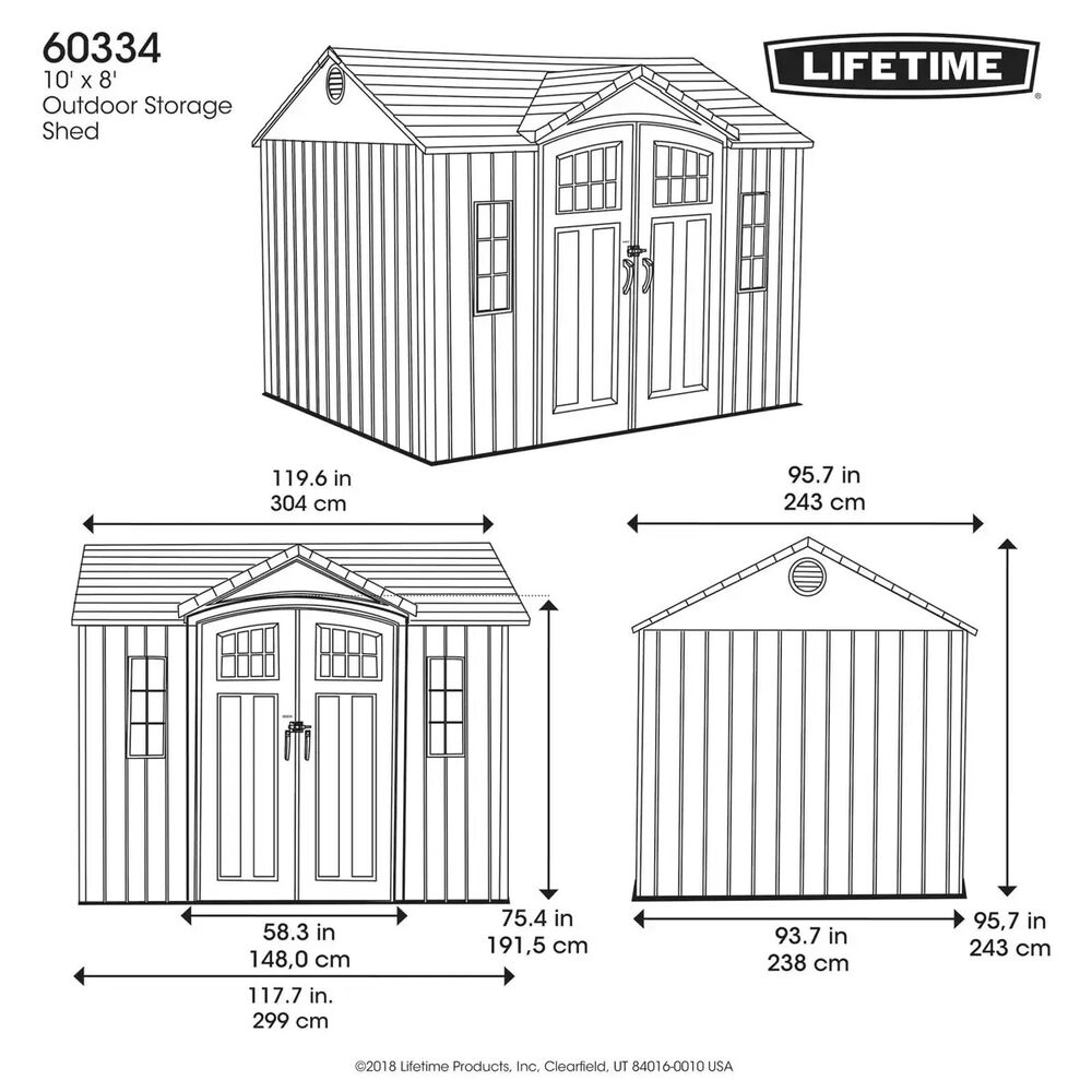 Lifetime 10ft x 8ft (3 x 2.4 m) Outdoor Storage Shed - Model 60334U