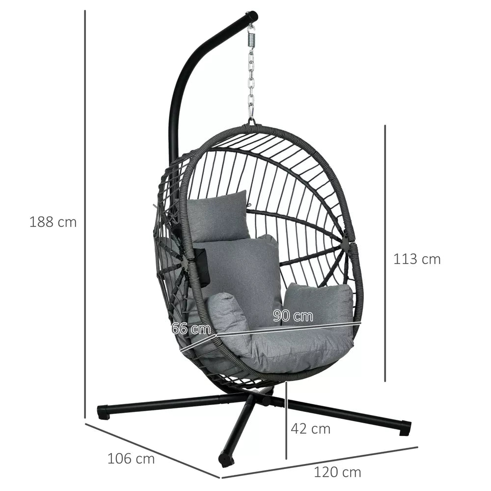 Hanging Swing Chair w/ Thick Cushion, Patio Hanging Chair, Grey
