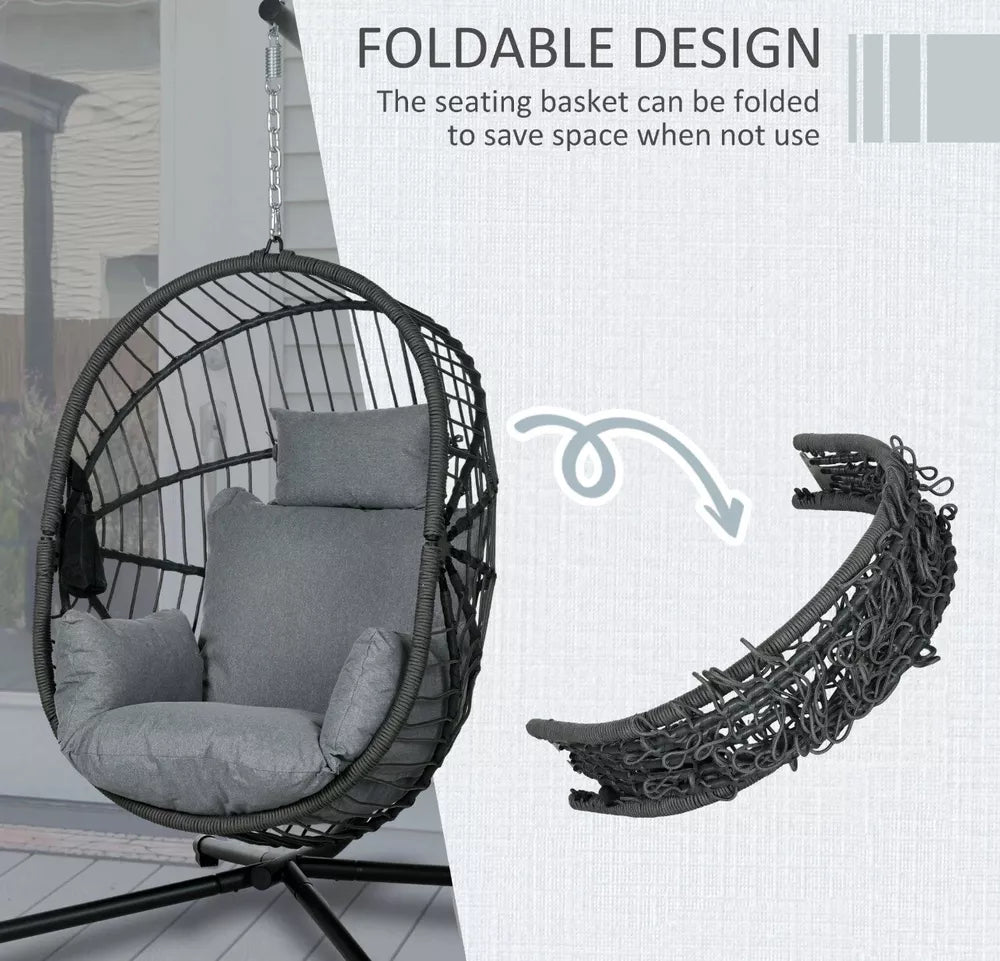 Hanging Swing Egg Chair w/ Thick Cushion, Patio Hanging Chair, Grey w