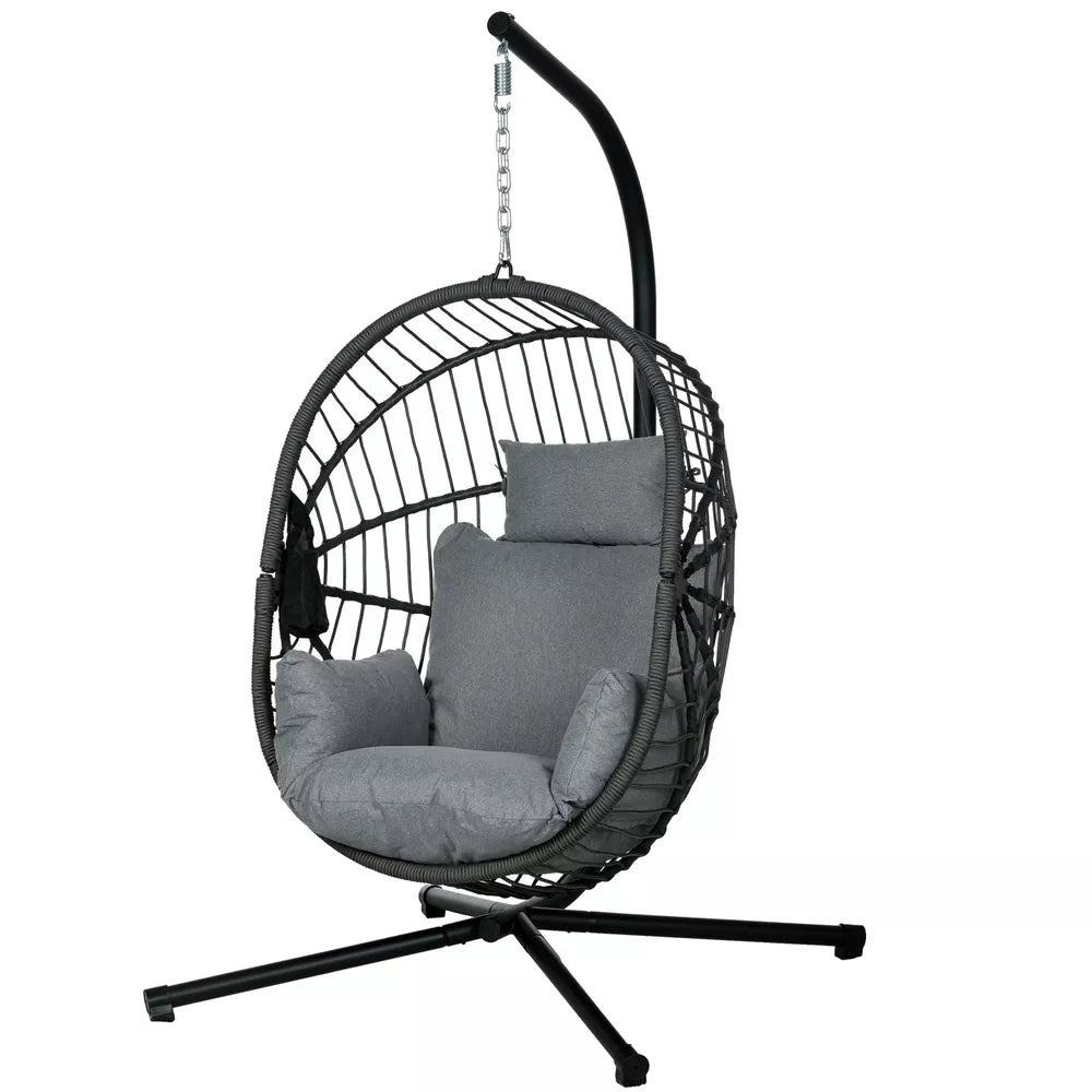 Hanging Swing Chair w/ Thick Cushion, Patio Hanging Chair, Grey
