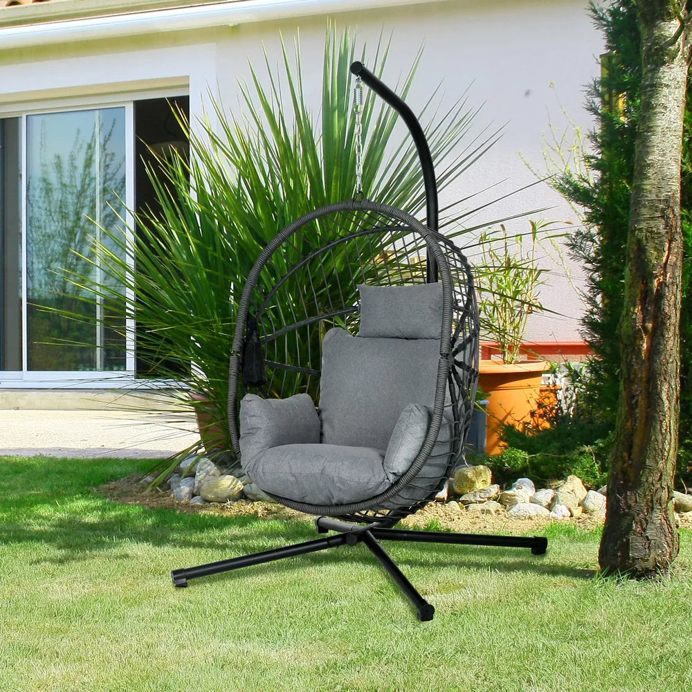 Hanging Swing Chair w/ Thick Cushion, Patio Hanging Chair, Grey