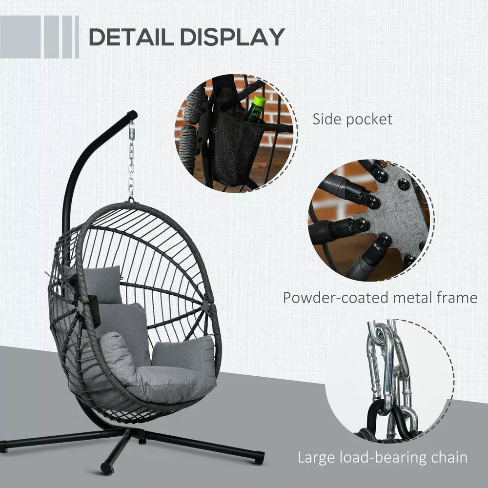Hanging Swing Chair w/ Thick Cushion, Patio Hanging Chair, Grey