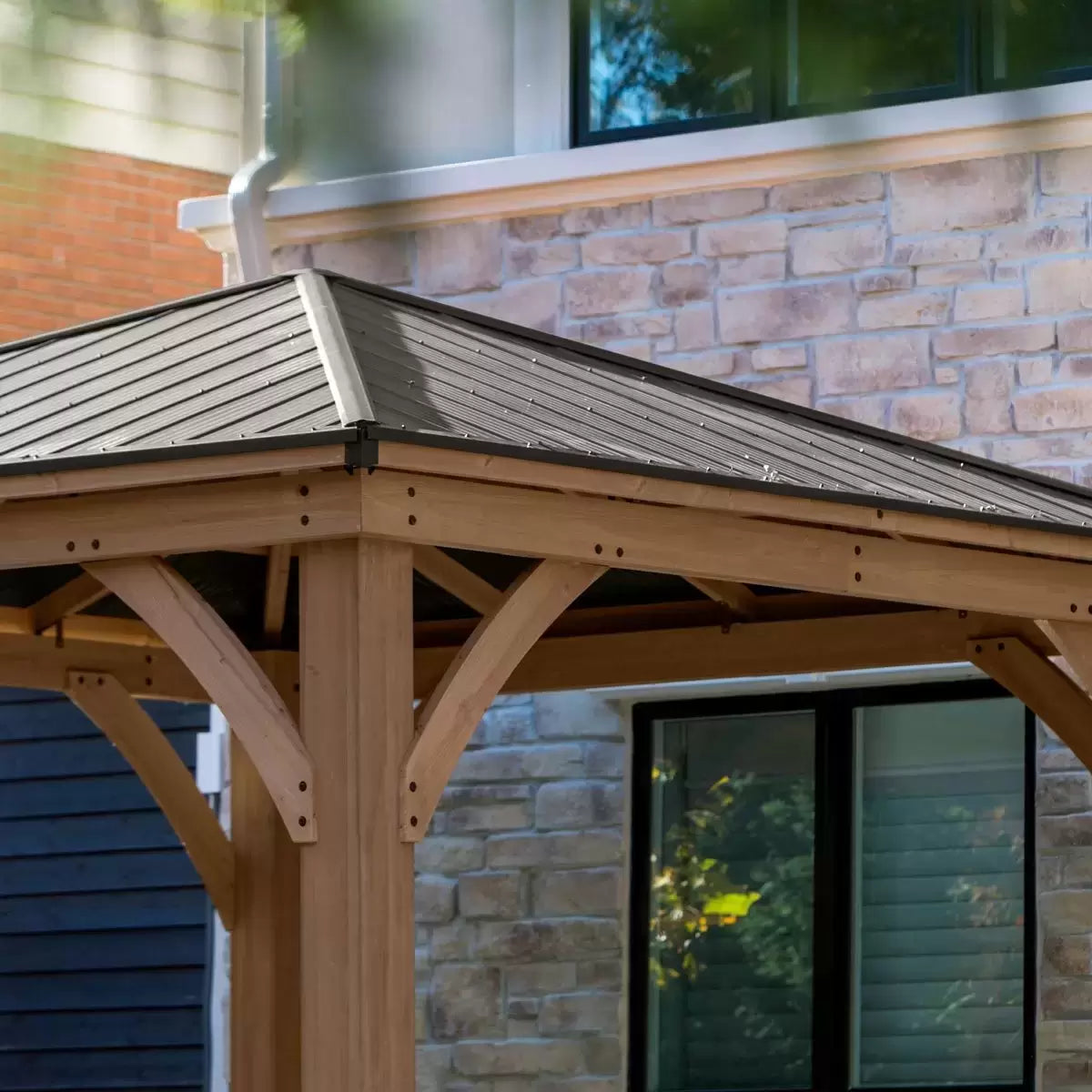 Yardistry 12ft x 12ft (3.7 x 3.7m) Cedar Gazebo with Peaked Aluminium Solid Roof