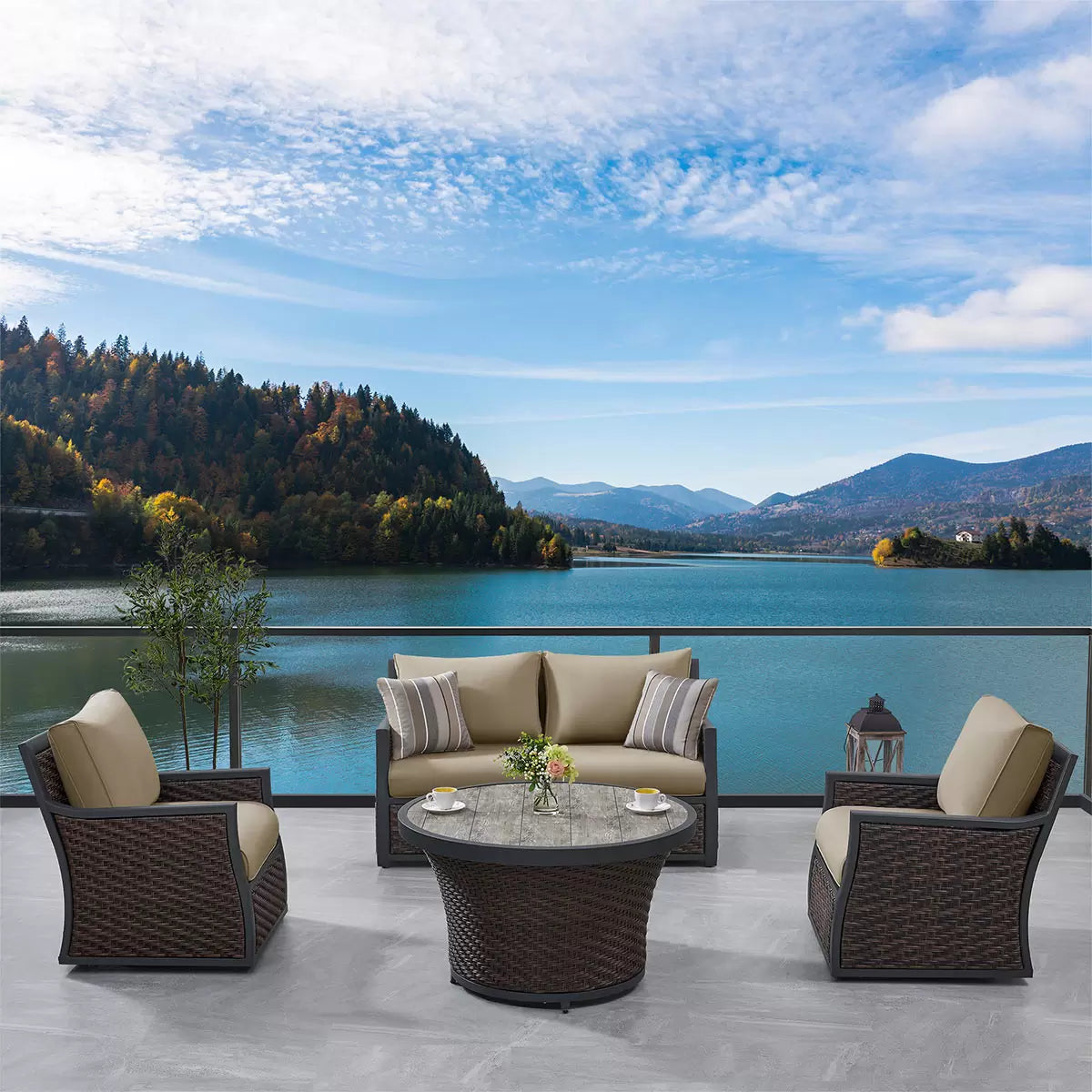 OVE Decors Barcelona 4 Piece Deep Seating Patio Set + Cover
