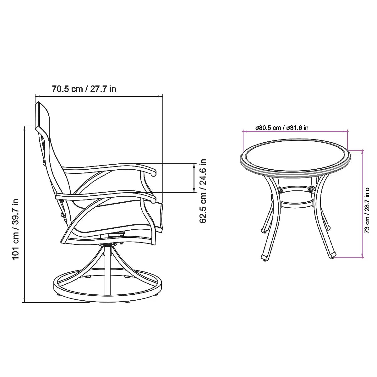 SunVilla Hayden 3 Piece Sling Café Set