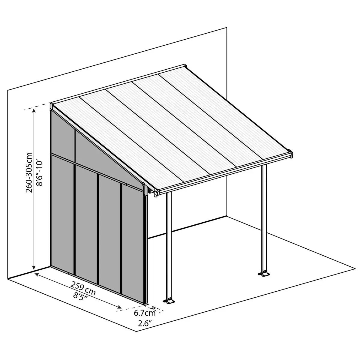 Palram Canopia Feria 3 SideWall Patio Cover, Grey