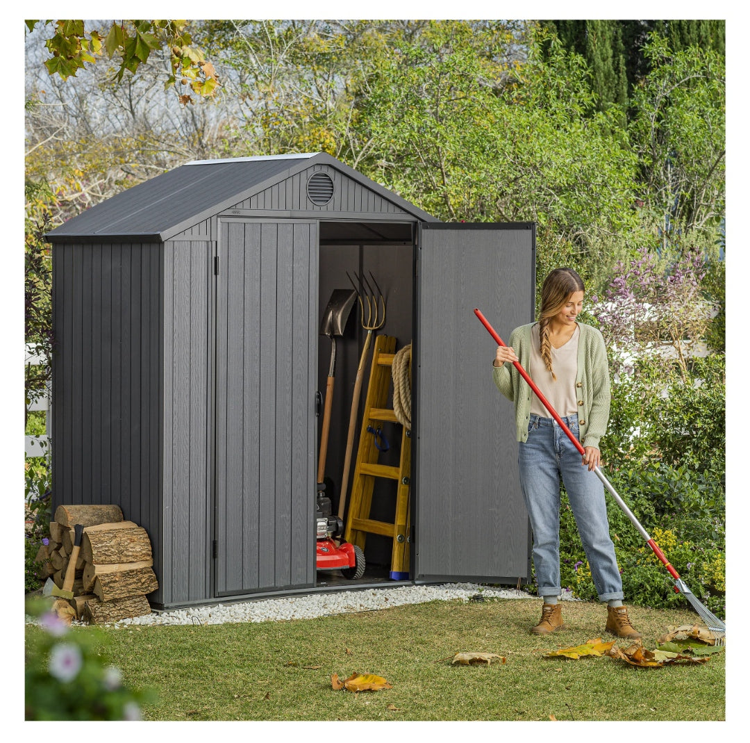 Keter Darwin 6x4 Grey Double Door Plastic Shed with floor (Base included)