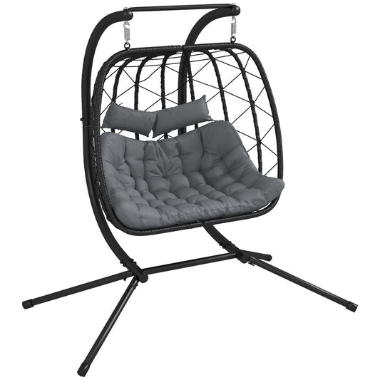 Hanging Swing Chair w/ Thick Cushion, Patio Hanging Chair, Black