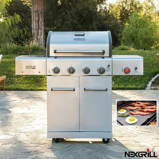 Nexgrill Revelry 4 Burner Stainless Steel Gas BBQ Gourmet Plus Griddle and Cover