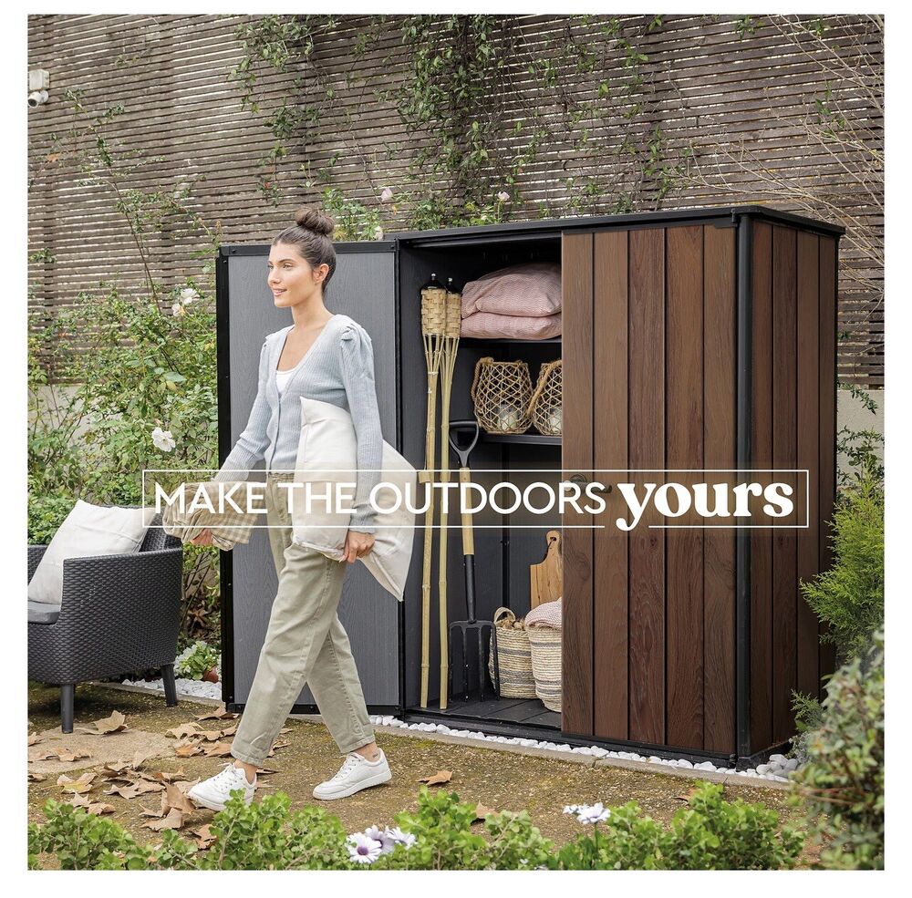 Keter Signature Decocoat Walnut  4Ft 6” x 2Ft 4” Pent Garden storage Shed 1,415L