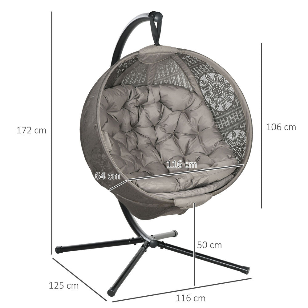 Hanging Swing Egg Chair w/ Metal Stand & Side Pocket, Sand