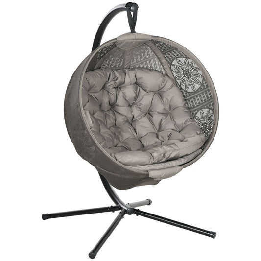 Hanging Swing Egg Chair w/ Metal Stand & Side Pocket, Sand