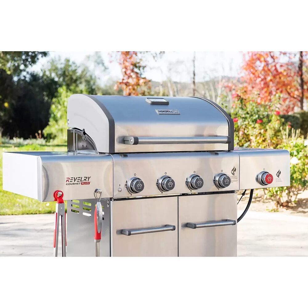 Nexgrill Revelry 4 Burner Stainless Steel Gas BBQ Gourmet Plus Griddle and Cover