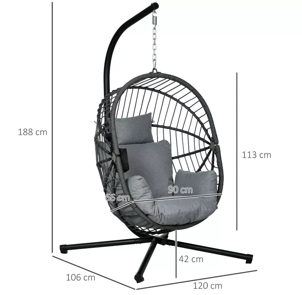 Hanging Swing Egg Chair w/ Thick Cushion, Patio Hanging Chair, Grey w