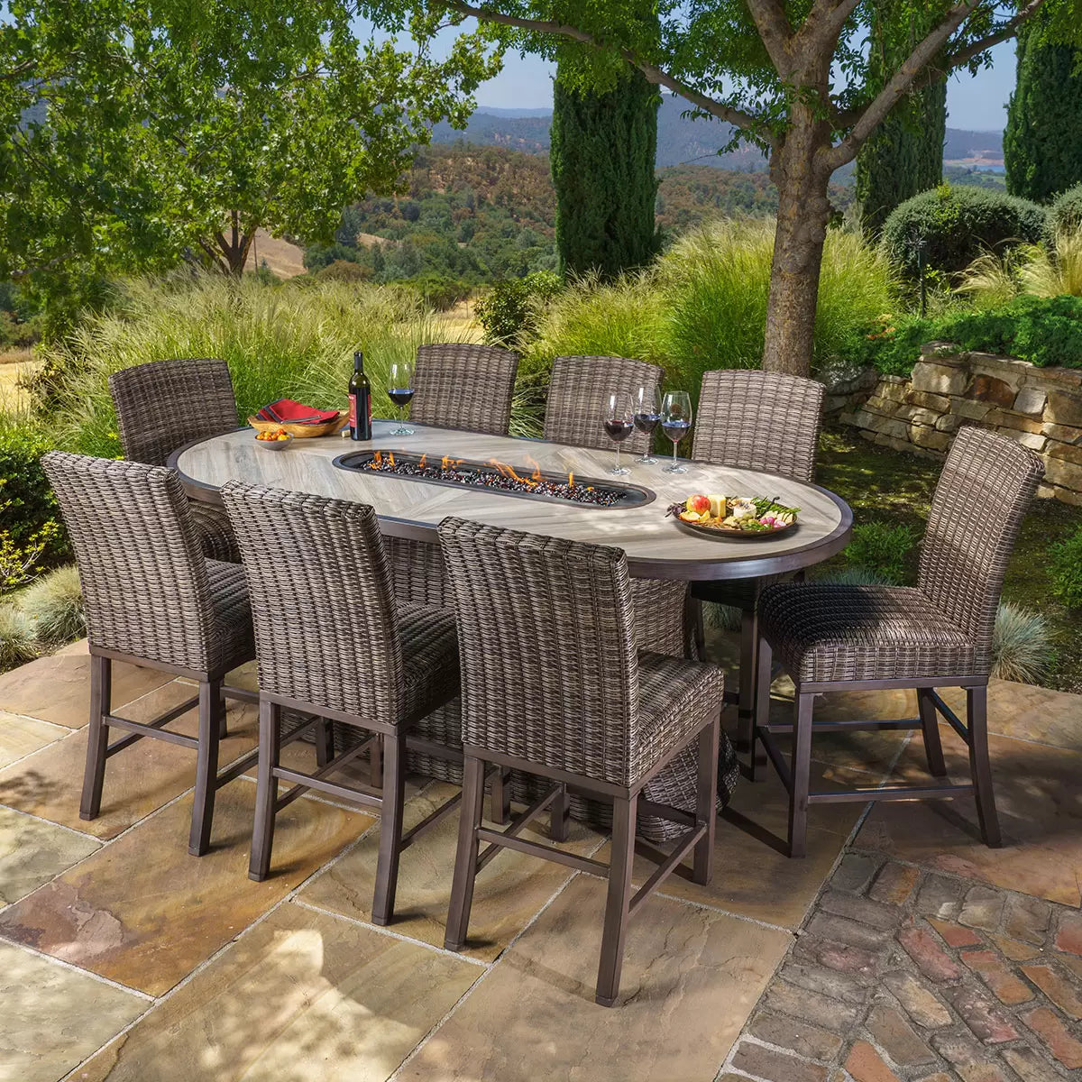 SunVilla Orvell 9 Piece High Dining Fire Wicker Set