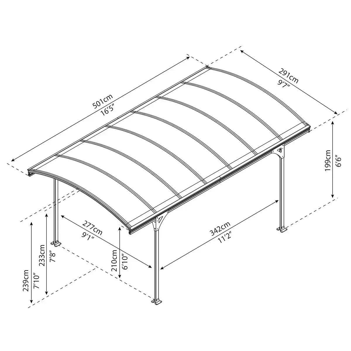 Palram Canopia Vitoria 5000 Aluminium and Polycarbonate Carport, Grey