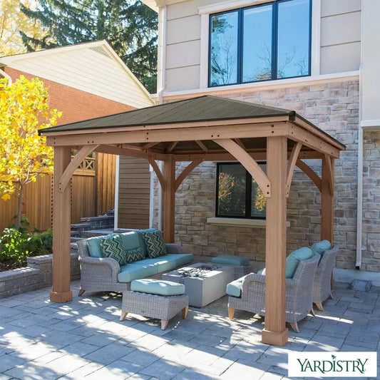 Yardistry 12ft x 12ft (3.7 x 3.7m) Cedar Gazebo with Peaked Aluminium Solid Roof