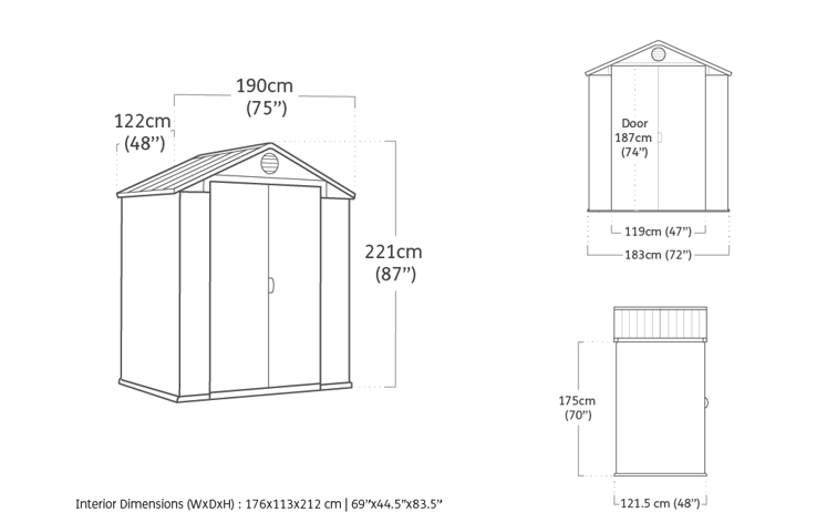 Keter Darwin 6x4 Grey Double Door Plastic Shed with floor (Base included)