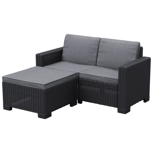 Keter California 2 Seater Outdoor Balcony Garden Furniture Chaise Lounge - Graphite with Grey Cushions