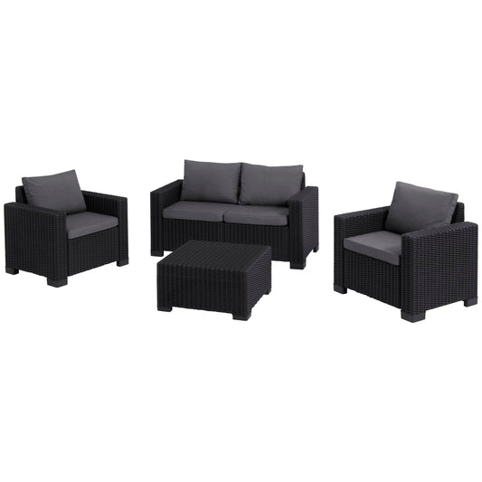 Keter California 4 Seater Outdoor Garden Furniture Lounge Set - Graphite with Grey Cushions
