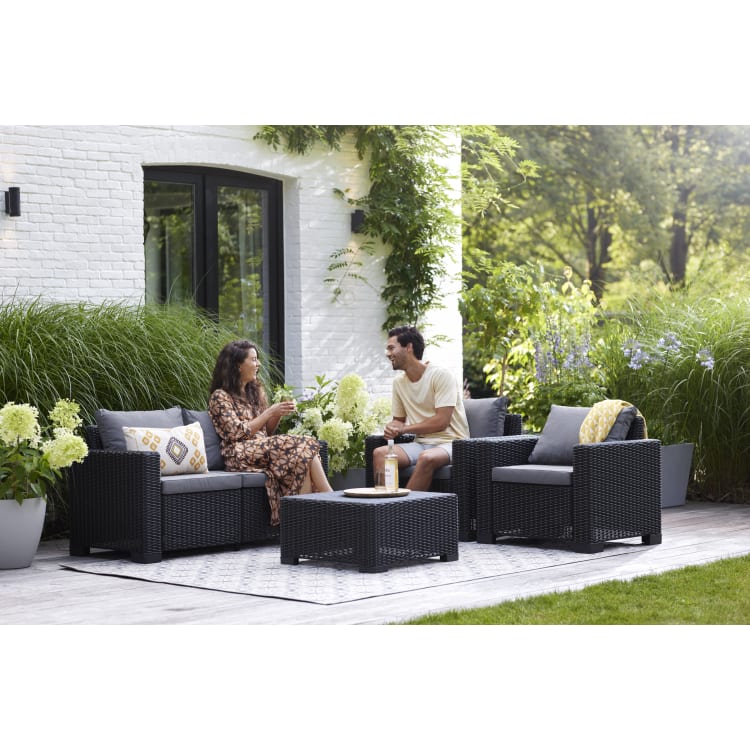 Keter California 4 Seater Outdoor Garden Furniture Lounge Set - Graphite with Grey Cushions